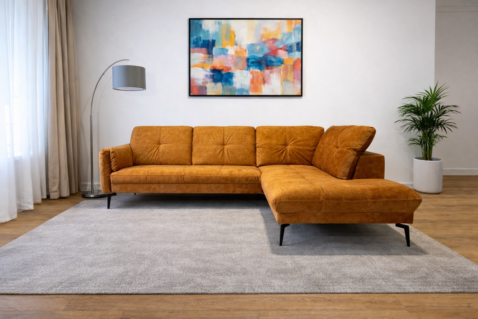 Sinepikollane parempoolne mooduldiivan kõrgetel jalgadel eestvaates