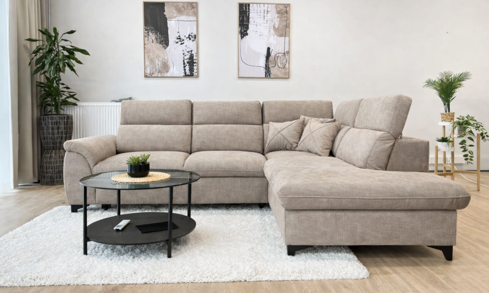 Diivanvoodi pesukastiga Montana beež, mahukas pesukast, liigutatavad peatoed, voodi