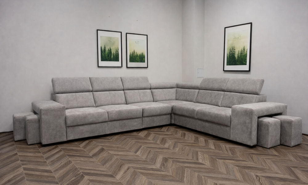 Tumbadega diivanvoodi Valencia, helehall, 11 kohaline diivan suur nurgadiivan