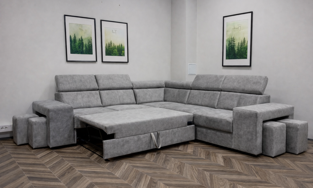 Tumbadega diivanvoodi Valencia, helehall, 11 kohaline diivan suur nurgadiivan