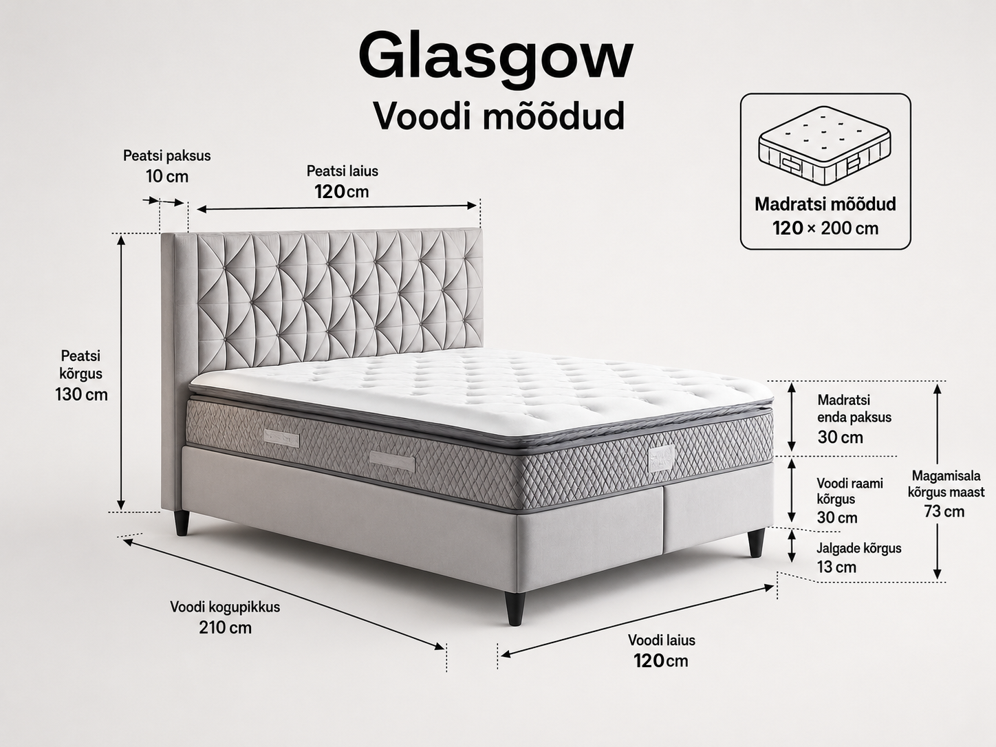 Kontinentaalvoodi Glasgow 120x200 - Pilt 3