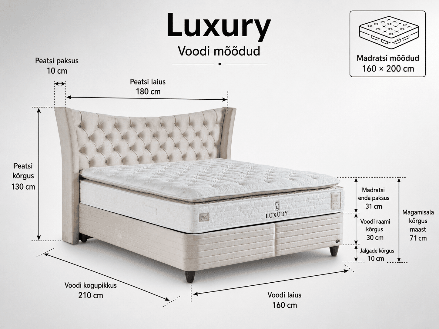 Kontinentaalvoodi Luxury 160x200 - Pilt 3