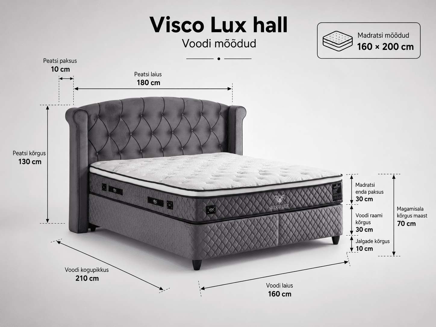 Kontinentaalvoodi Visco Lux Hall 160x200 - Pilt 3
